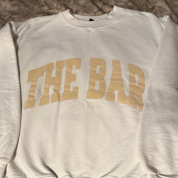 The Bar Tops - THE BAR White Sweatshirt with 'THE BAR' in Tan